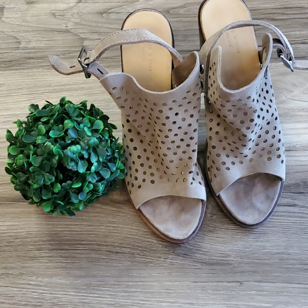 Rag And Bone Wyatt Gray Perforated Block Heels - image 1